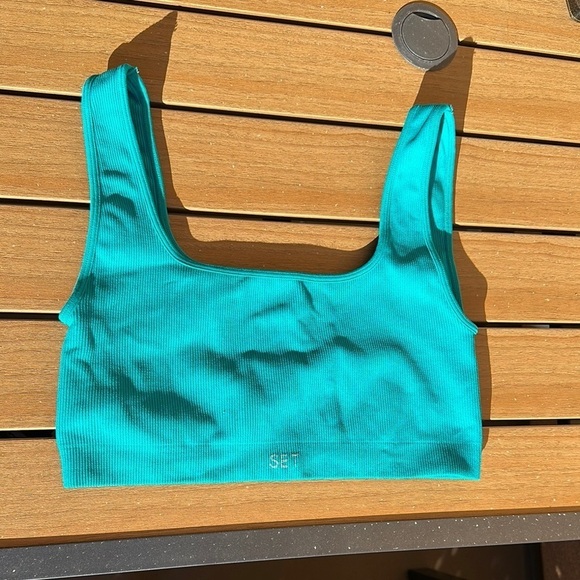 SetActive Box Cut Ribbed Bra - Teal - Size Large - Picture 1 of 7